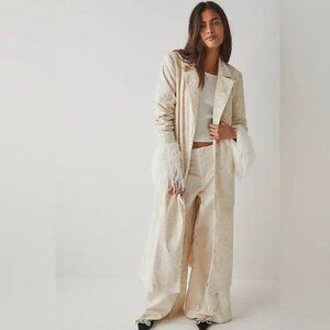 NEW $498 FREE PEOPLE CREAM BALI MARGOT 2pc TEXTURED JACKET PANT SUIT SET sz 4